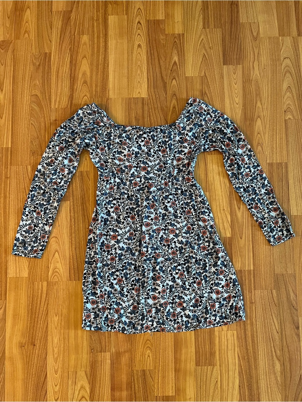 O’Neill Floral Long-Sleeve Square-Neck Dress - Blue/Brown